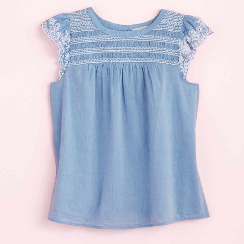 Embroidered Ruffle Sleeve Top